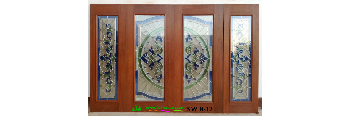 ประตูกระจกนิรภัยไม้สัก SW 8-12